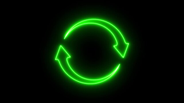Abstract glowing neon arrow circle loading icon background 4k animation video.