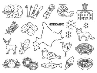 いろいろな、北海道名物・名産（線画）のイラストセット © R-DESIGN
