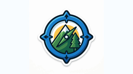 Obraz premium A blue compass with trees and a sun