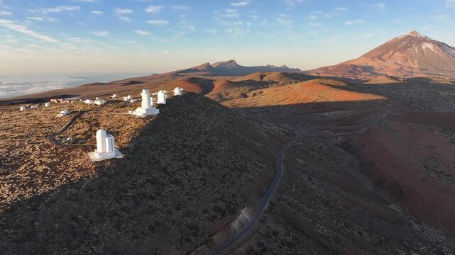 Aerial View of Teide Observatory at Sunrise in Teide National Park, Tenerife, Canary Islands, Spain