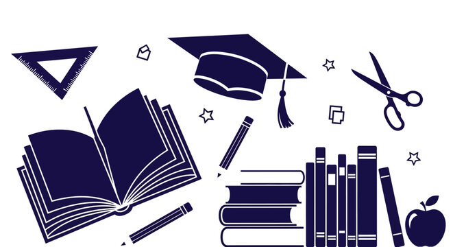 Dynamic composition of school supplies including colorful pencils, pens, rulers, and notebooks arranged for back to school theme on white background vector illustration.