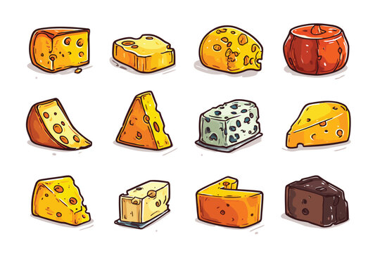 Minimalist Icon Set of Cheese Types isolated