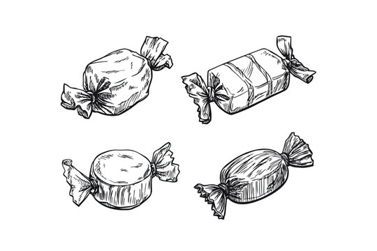 Minimalist Line Art of Wrapped Sweets isolated