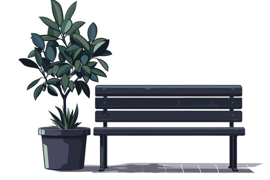Modern outdoor seats and tree pot isolated