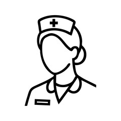 Logo asistencia sanitaria. Dibujo sencillo con líneas de una mujer enfermera o doctora con uniforme y gorro clásico  © teracreonte