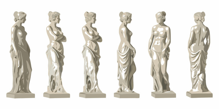 Classical female statues in various poses digital illustration