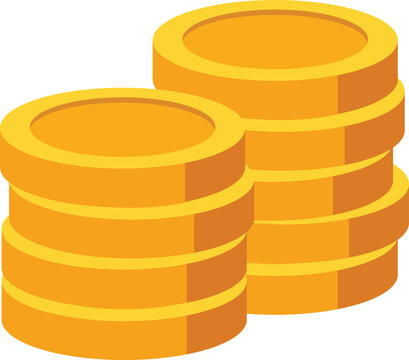 Gold coin stacks with coins in modern flat cartoon style. Vector illustration symbolizing wealth, financial growth, investment, savings, profit, jackpot, reward, and business success.