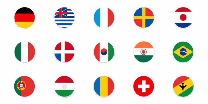 Collection Of Circular National Flags On A White Background