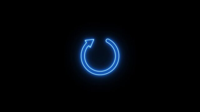 neon Loading animation. Round reload sign, repeat icon, refresh icon, rotate arrow icon sign and symbol, arrow circle loading icon animation.