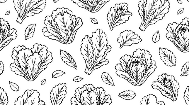 Detailed black and white lettuce leaf pattern design.