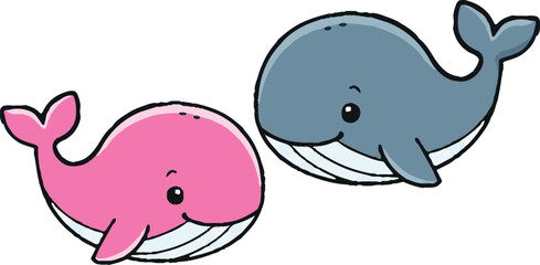 Fototapeta premium Two cartoon couple blue whale .