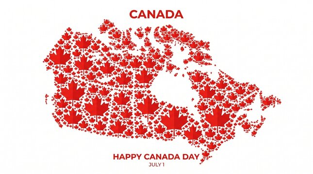 Canada Day Map Illustration with Maple Leaf Pattern and National Celebration Theme