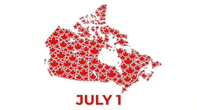 Canada Day Canada Map Illustration with Maple Leaf Pattern for July 1 Celebration