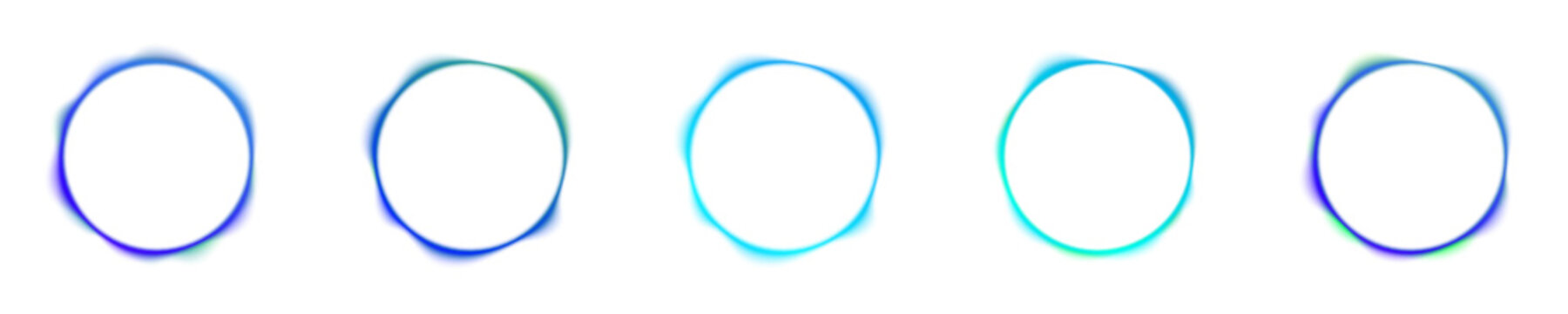 Abstract liquid gradient blue circle displays neon colors, blot drops create reflective highlights. Smooth form defines balanced rounded shape. Glowing neon blue circle tech banner sign PNG.