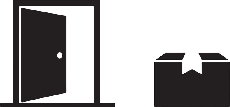 Parcel drop-off at doorway entrance vector icon for delivery, shipping and home package service.