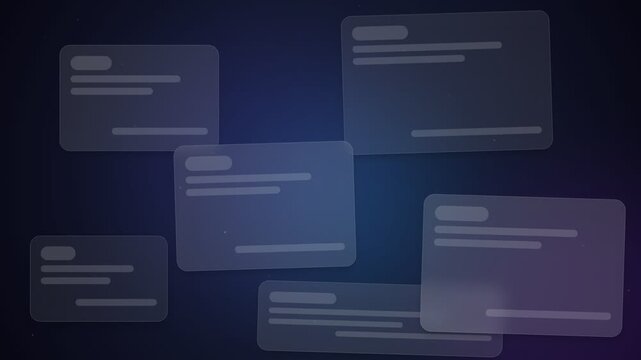 Abstract floating glass interface cards in dark space