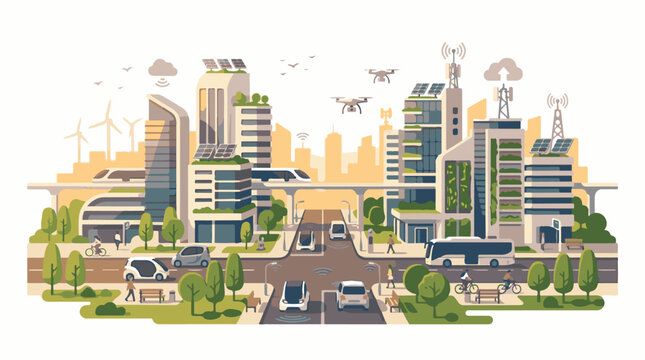 A futuristic cityscape with green buildings and sustainable energy sources (1)