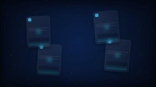 Abstract digital floating cards on dark blue background