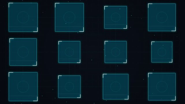 Abstract digital grid of teal squares on black background