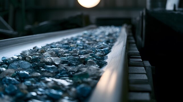 Discarded plastic bottles flow on conveyor belt a stark reflection of waste and environmental concern