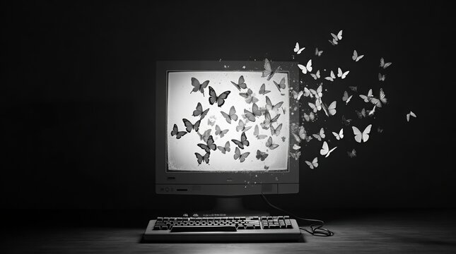 Digital transformation concept with butterflies flying out of a computer
