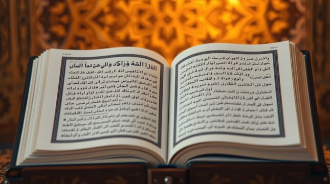 Open quran book with arabic calligraphy on pages