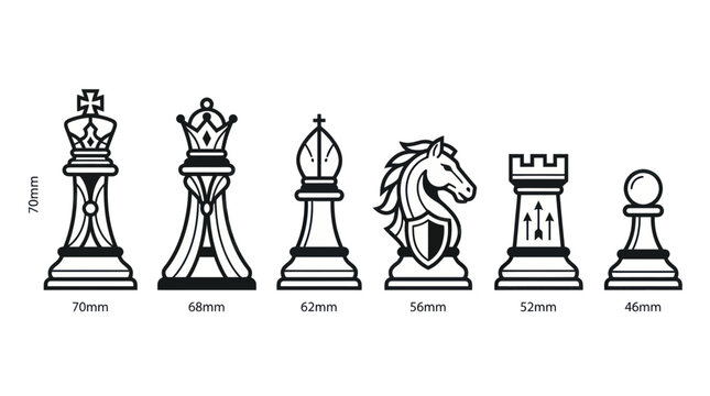 Chess pieces on a white background.