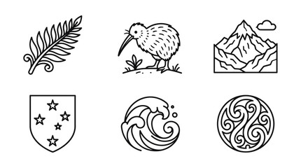 New Zealand iconic national symbols. © roina