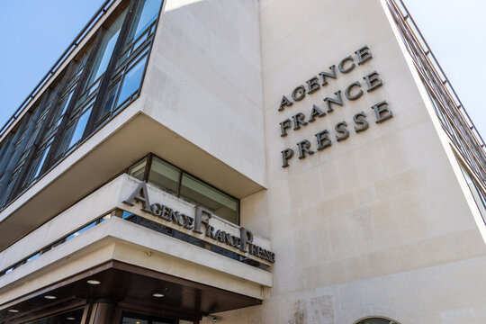 Paris, France - June 17, 2026: Sign on the headquarters of the Agence France-Presse (AFP), a French international news agency present in 150 countries, founded in 1835 as Havas and renamed in 1944.