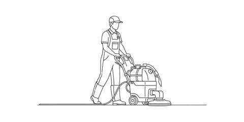 Obraz premium Line Art Illustration of a Person Operating a Floor Cleaning Machine.