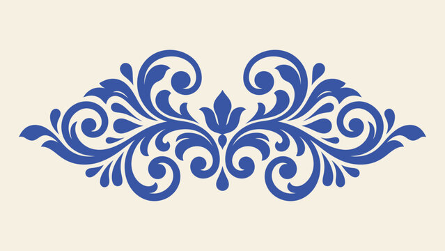 Blue vintage floral ornament vector design with elegant swirls and scrolls for decorative border