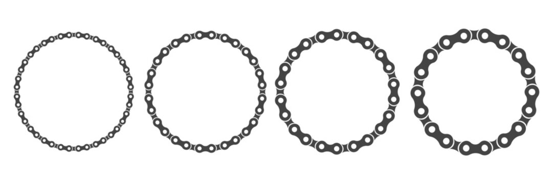 Set of chain bike circle frame in differet size. Motocycle round travel icon. Vector illustration