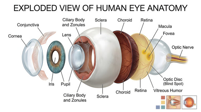 Exploded view of human eye layers