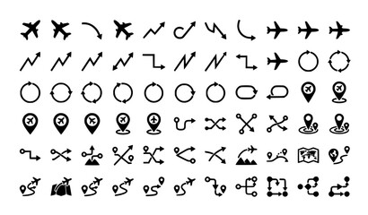 Obraz premium Aviation Travel Path and Aircraft Route Symbol Pack Vector Illustration