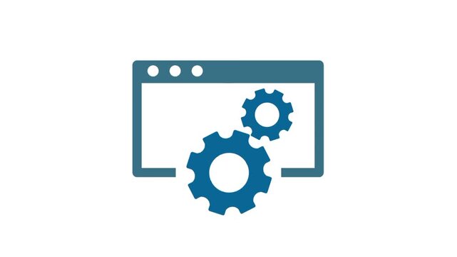 Web optimization concept featuring browser window icon and rotating gear symbol. Visual representation of performance improvement, system efficiency, and website management.