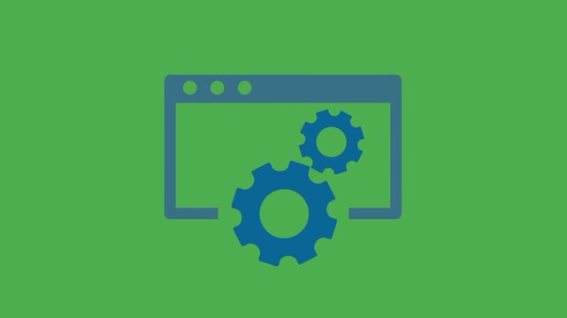Web optimization concept featuring browser window icon and rotating gear symbol. Visual representation of performance improvement, system efficiency, and website management.