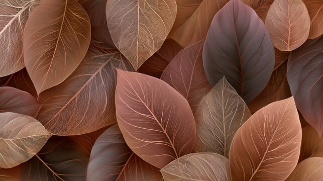 Brown leaves close up, autumn foliage background
