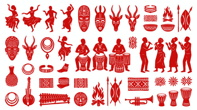 African cultural heritage icons and traditional folk art elements