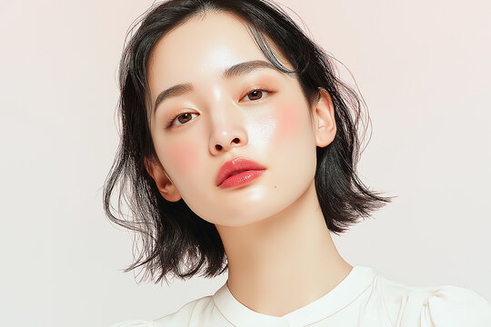 美容, 女性, スキンケア, 化粧品, ビューティー, 若い女性, 美肌, 日本人, アジア人, フェイシャル, メイク, 美容液, 保湿, クリーム, エイジングケア, 美容医療, エステ, 美容クリニック, 肌ケア, ナチュラルメイク, 透明感, ツヤ肌, モデル, 笑顔, ポートレート, クローズアップ, リラックス, 癒し, 健康的, 美白, コラーゲン, ヒアルロン酸, アンチエイジング