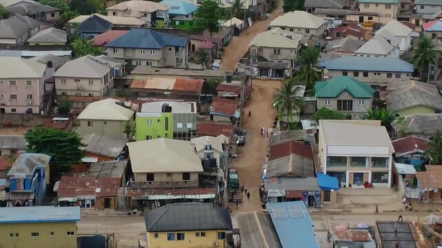 Aerial view of the urban landscape and highway infrastructure in Magboro-Akeran, Obafemi-owode, Ogun State, Nigeria.