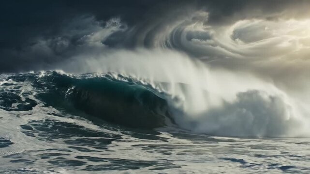 Large ocean wave under stormy sky