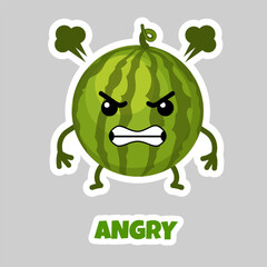 Fototapeta premium Cute Angry Watermelon Cartoon Sticker Character Vector Illustration