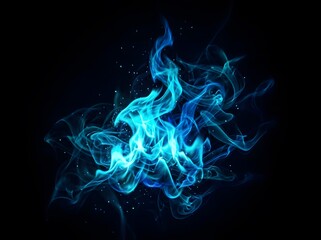 Obraz premium Blue flame with swirling smoke and sparks against a black background