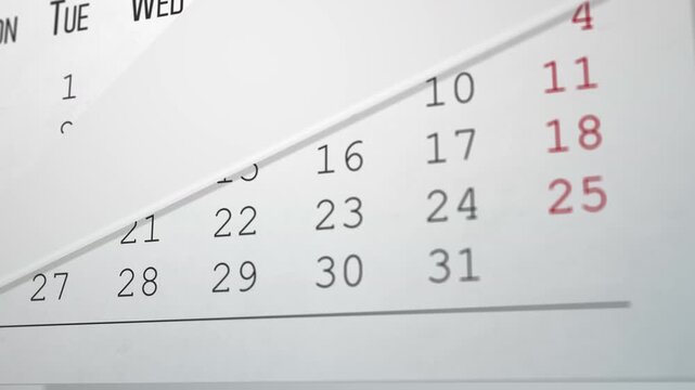 Horizontal calendar racing through months past June in soft light, smooth fast-forward animation conveying passing time and planning for corporate and marketing videos