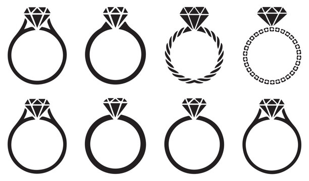 Detailed diamond ring band styles with twisted rope and pav&eacute; textures vector illustration.