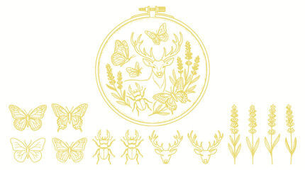 Embroidery hoop composition with deer butterflies and lavender sprigs © tira