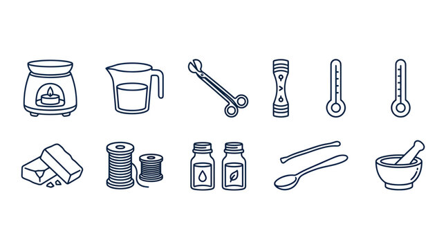 Candle making and aromatherapy supplies line icon collection
