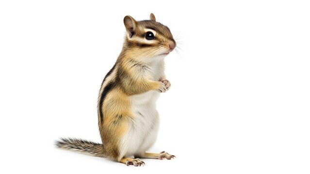 Eastern Chipmunk Standing Upright on Hind Legs with Paws Clasped Isolated on White