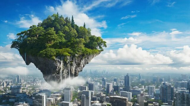 雲海に浮かぶ神秘の空中都市 / ファンタジー風景、幻想的な空飛ぶ島と雲海の絶景 / デジタルアート