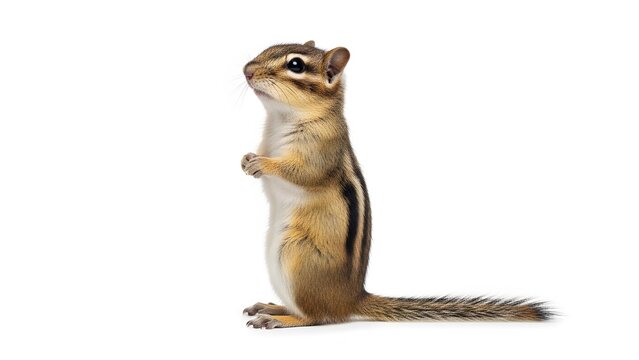 Eastern Chipmunk Standing Upright on Hind Legs with Paws Clasped Isolated on White